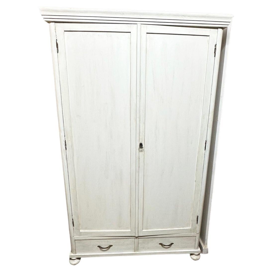 20th Century Tuscan dirty white two-door wardrobe with drawers
