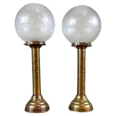 20th-Century Two Candlesticks With Glass Shades