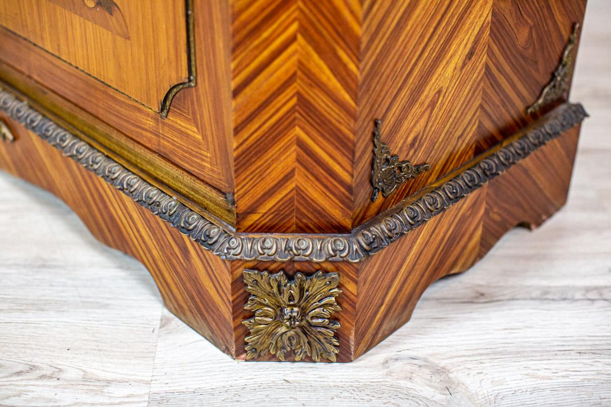 20th Century 20th-Century Richly Inlaid Two-Leaf Cabinet with Marble Top For Sale