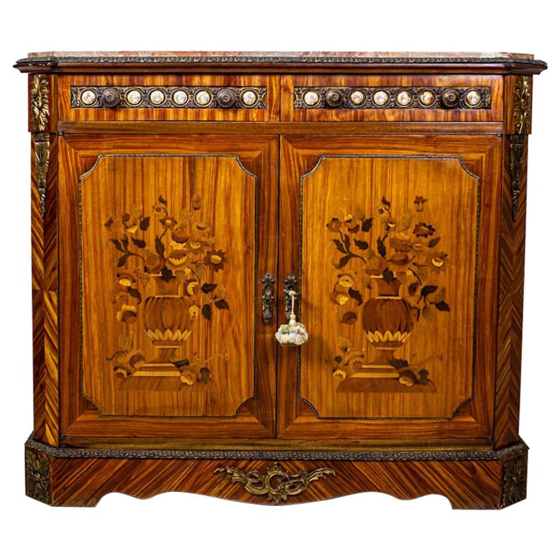 20th-Century Richly Inlaid Two-Leaf Cabinet with Marble Top For Sale