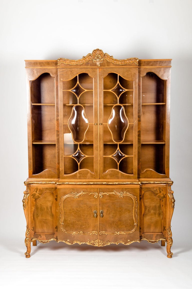 20th Century Two Parts Burlwood Hutch Or China Cabinet For Sale At