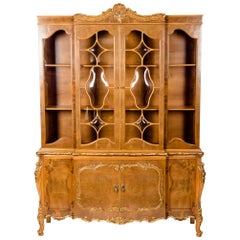 20th Century Two Parts Burlwood Hutch or China Cabinet