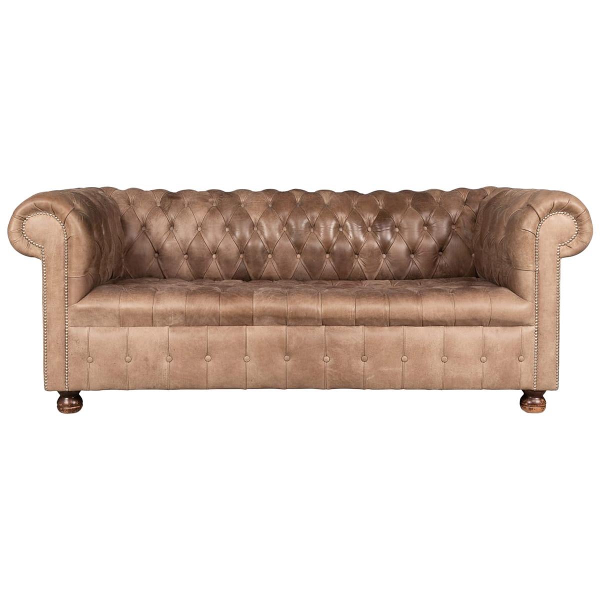 20th Century Two-Seat Chesterfield Leather Sofa with Button Down Seat