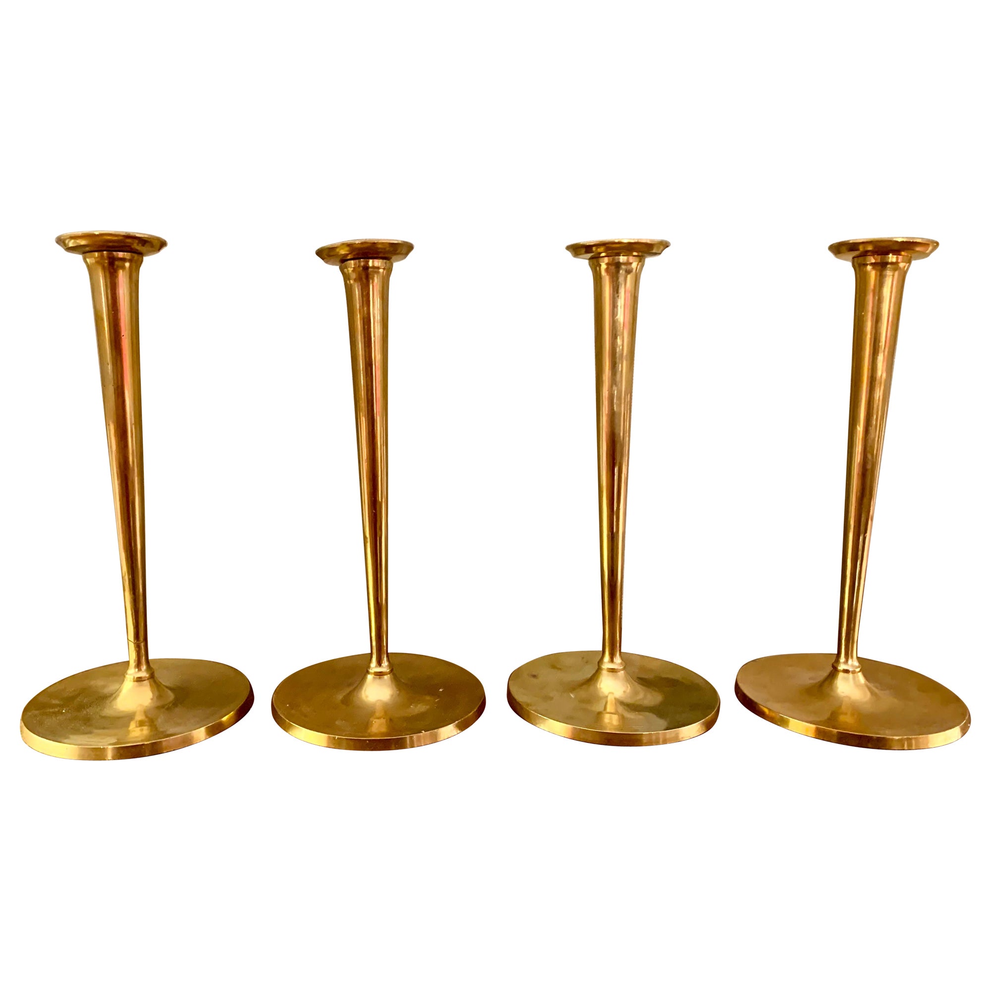 20th century  Two Set  Brass Candlesticks Trumpet Shape