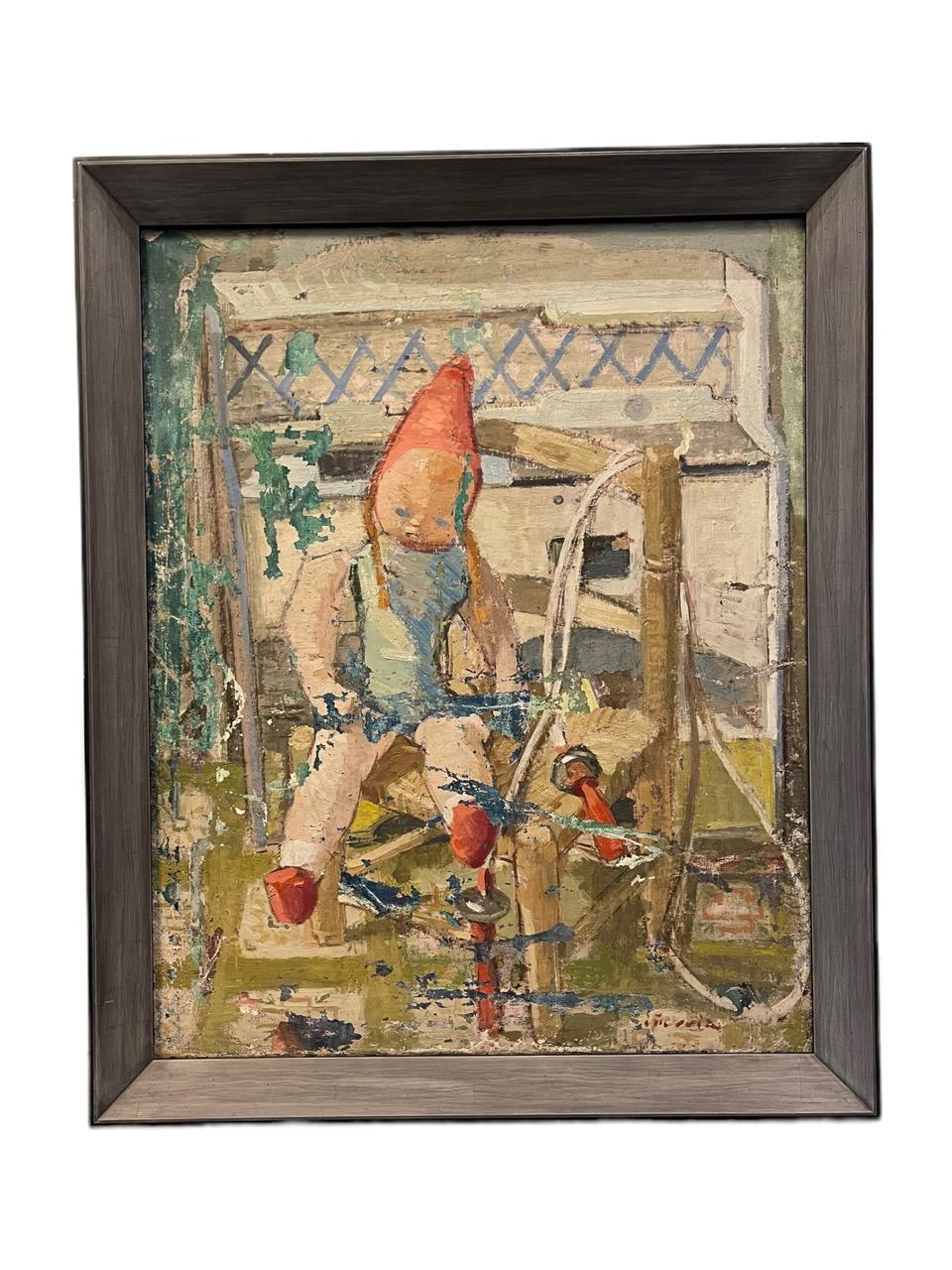 zweiseitiges Öl auf Leinwand des spanischen Künstlers Ricardo Iñurria Arzubide (1908 - 1995) aus dem 20. Auf die eine Seite malte er 