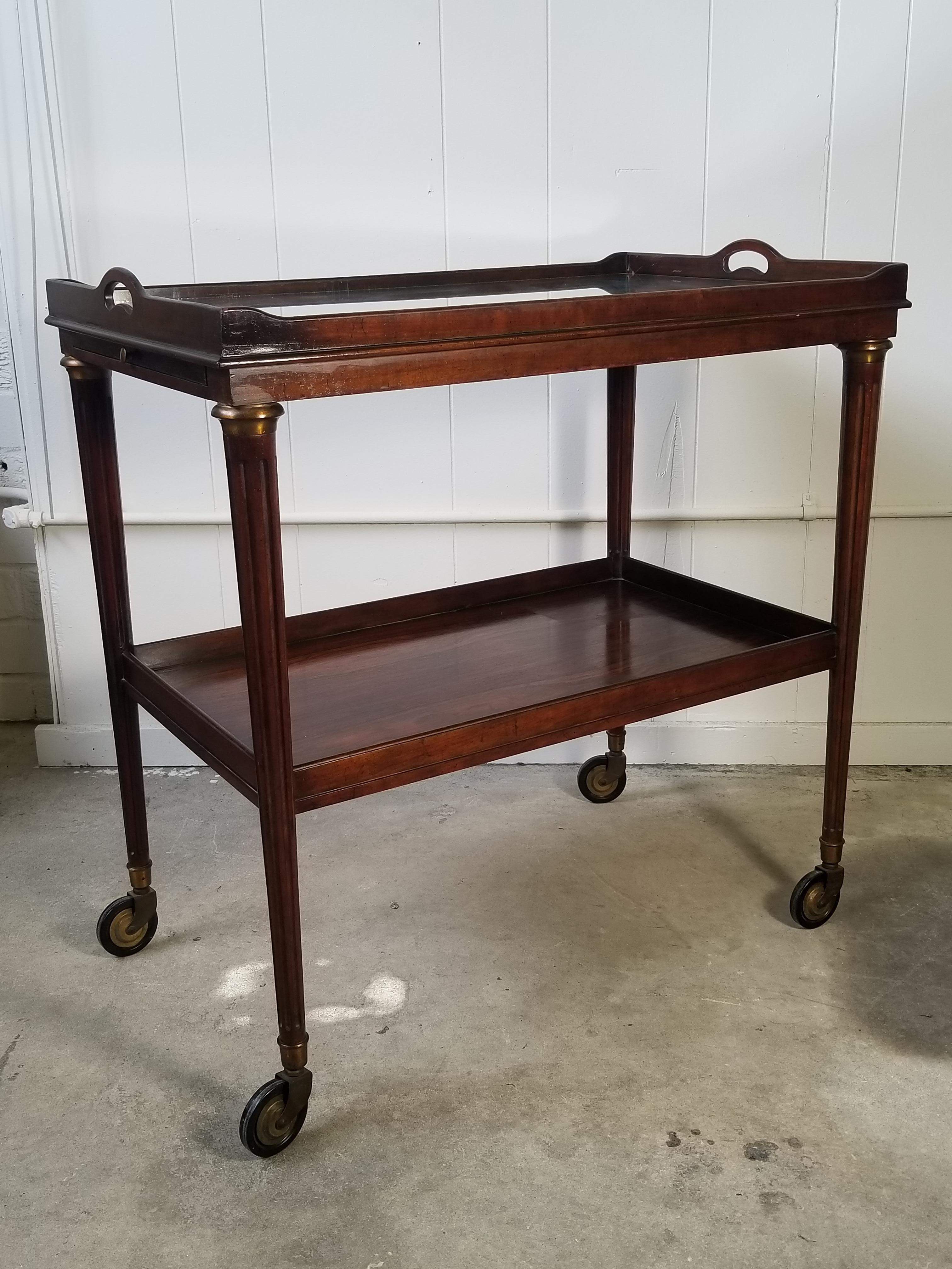 American 20th Century Two-Tier Bar Cart of Rosewood with Mirrored Top