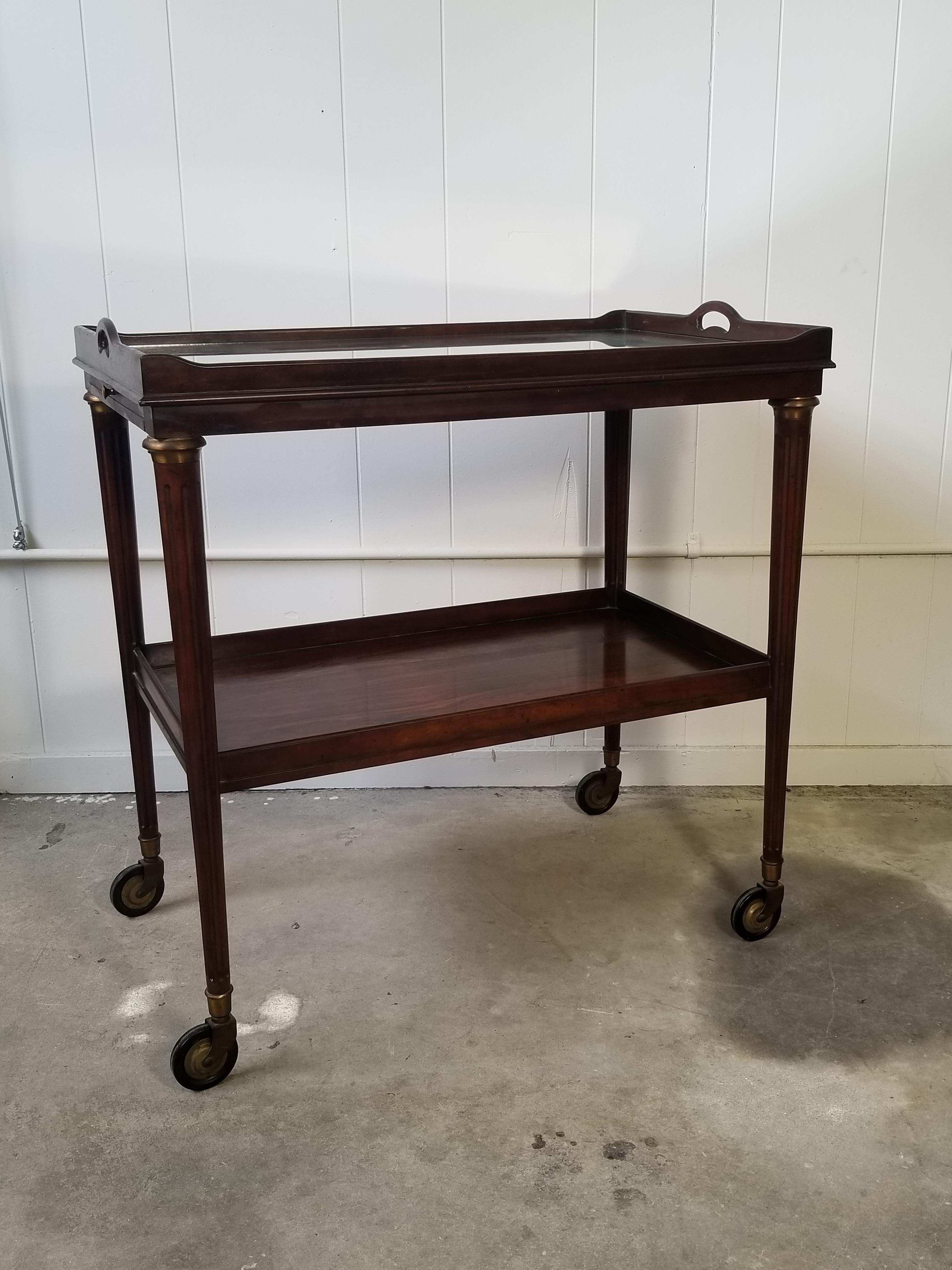 20th Century Two-Tier Bar Cart of Rosewood with Mirrored Top In Good Condition In Atlanta, GA