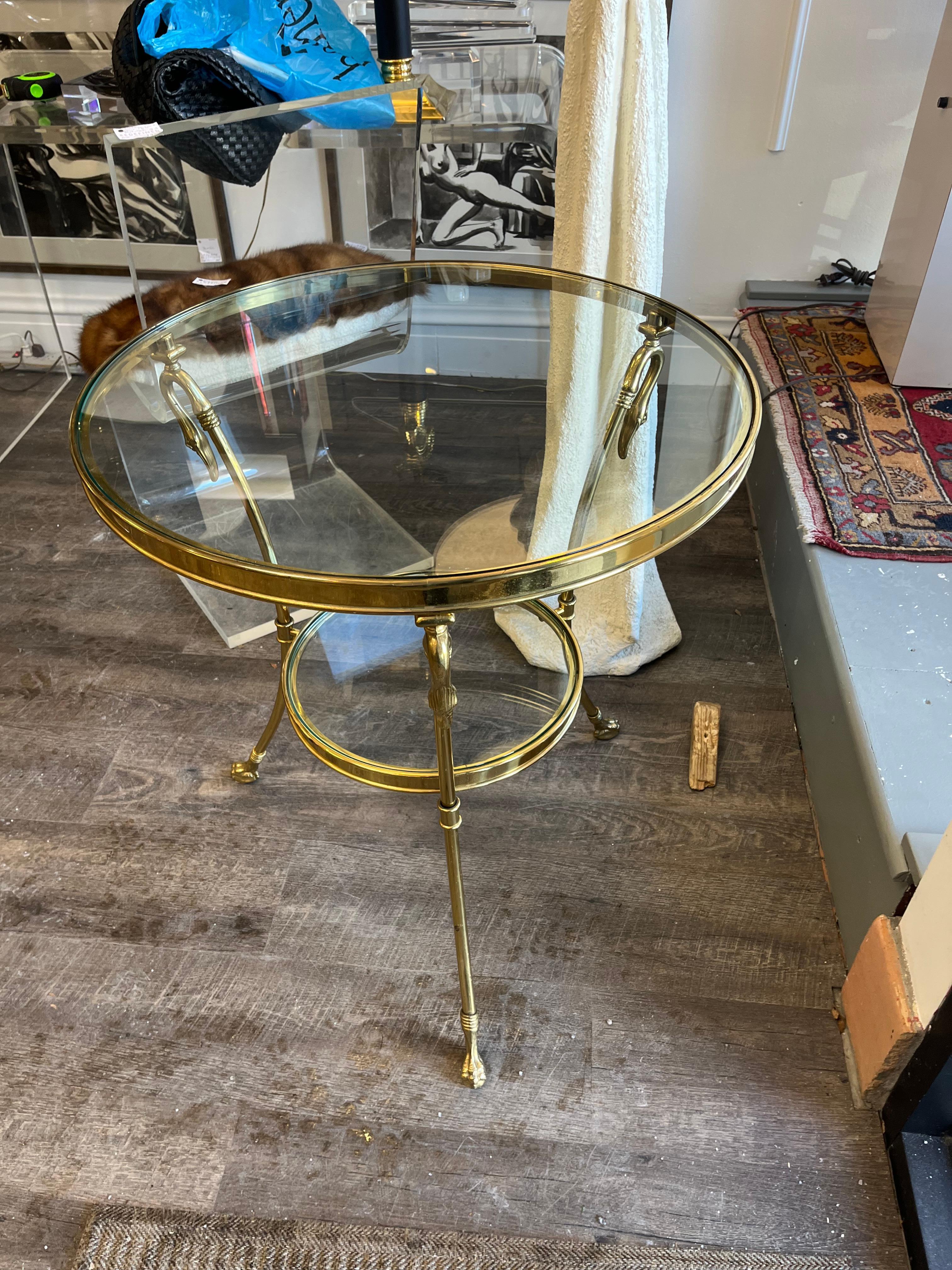 Directoire 20th Century two tier  brass and glass gueridon