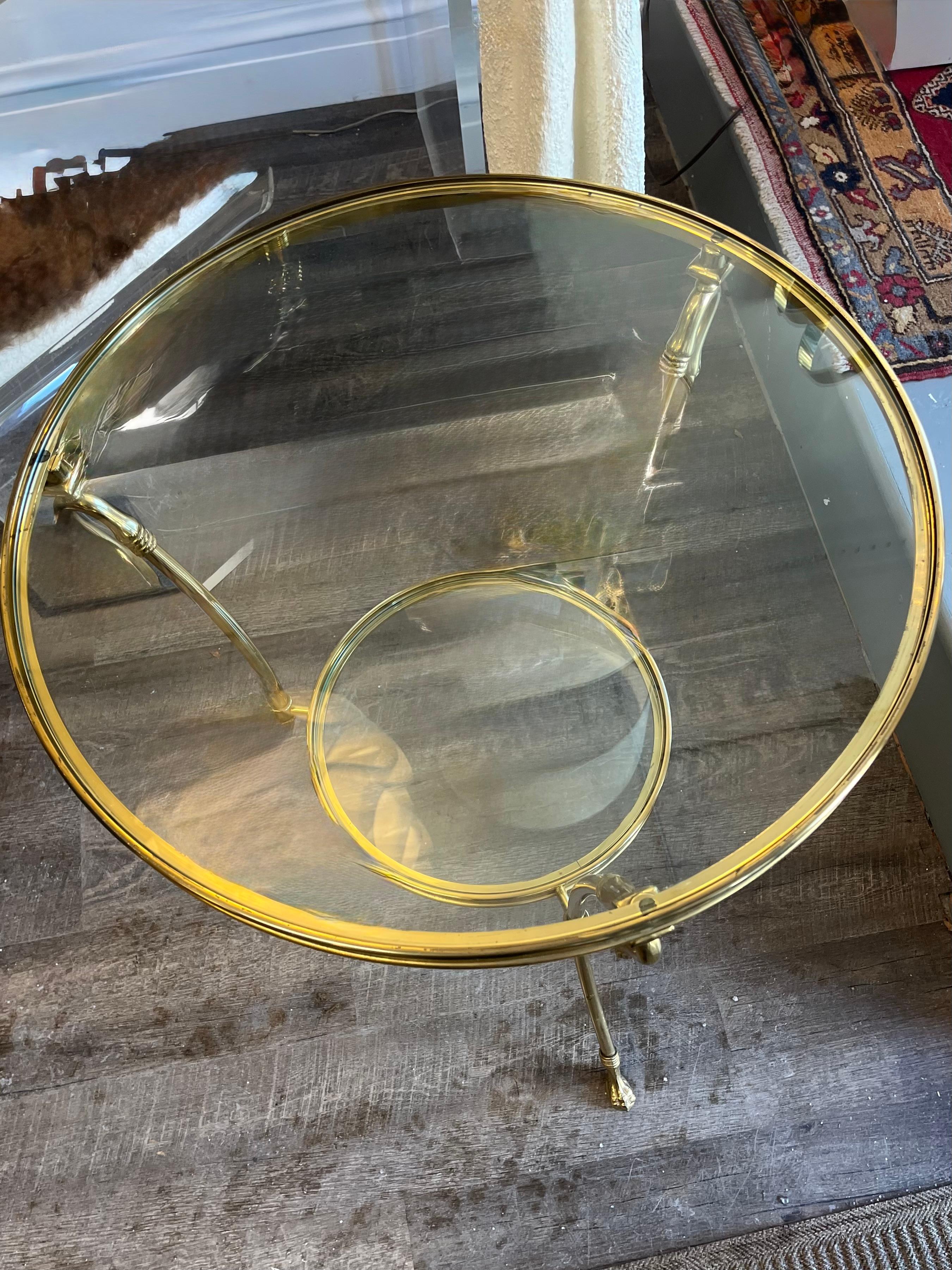 Brass 20th Century two tier  brass and glass gueridon