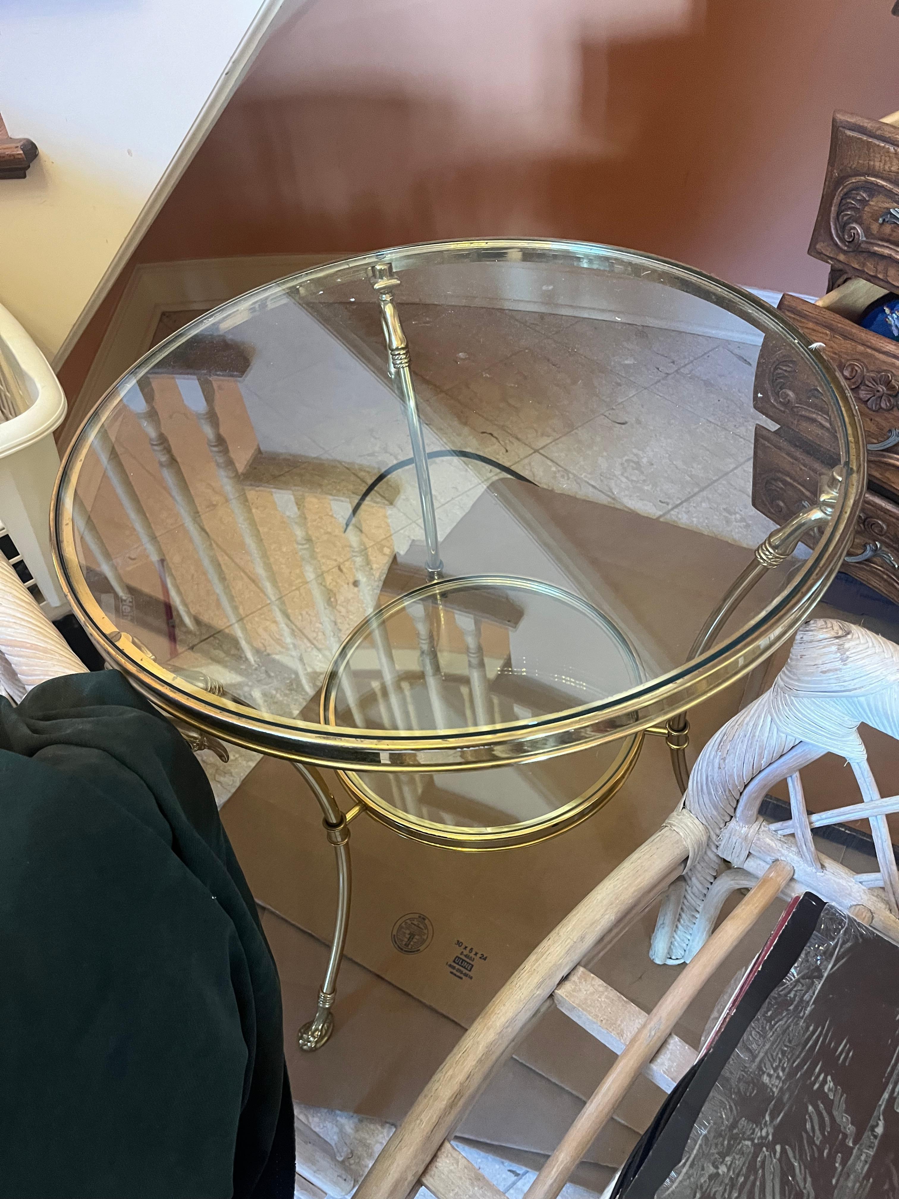 20th Century two tier  brass and glass gueridon 1