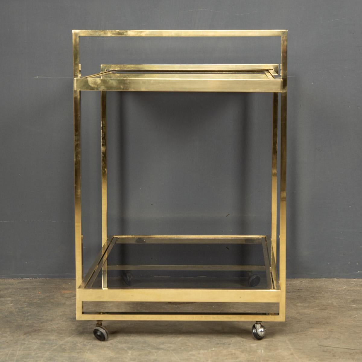 Unknown 20th Century Two Tier Brass & Smoked Glass Drinks Trolley, c.1960