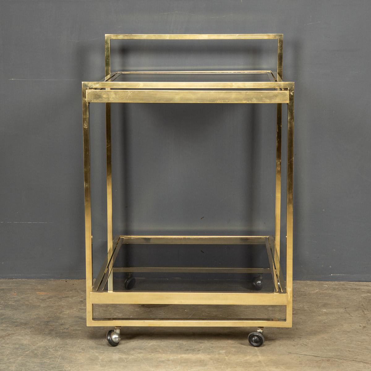 20th Century Two Tier Brass & Smoked Glass Drinks Trolley, c.1960 1