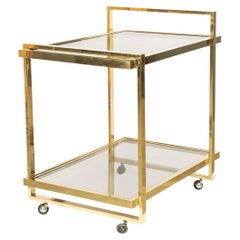 20th Century Two Tier Brass & Smoked Glass Drinks Trolley, c.1960