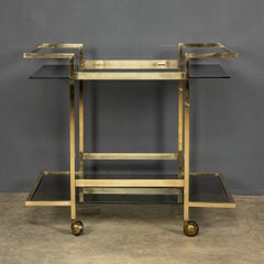 20th Century Two Tier Brass & Smoked Glass Drinks Trolley, c.1970