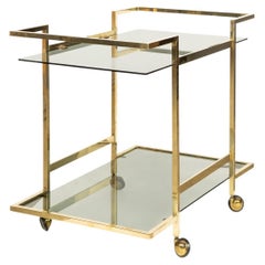 20th Century Two Tier Brass & Smoked Glass Drinks Trolley, c.1970