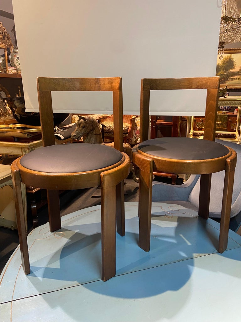 Traditional Rounded Chair 20th Century Two Vintage Italian Round Hand Carved Wooden Dining Chairs ...