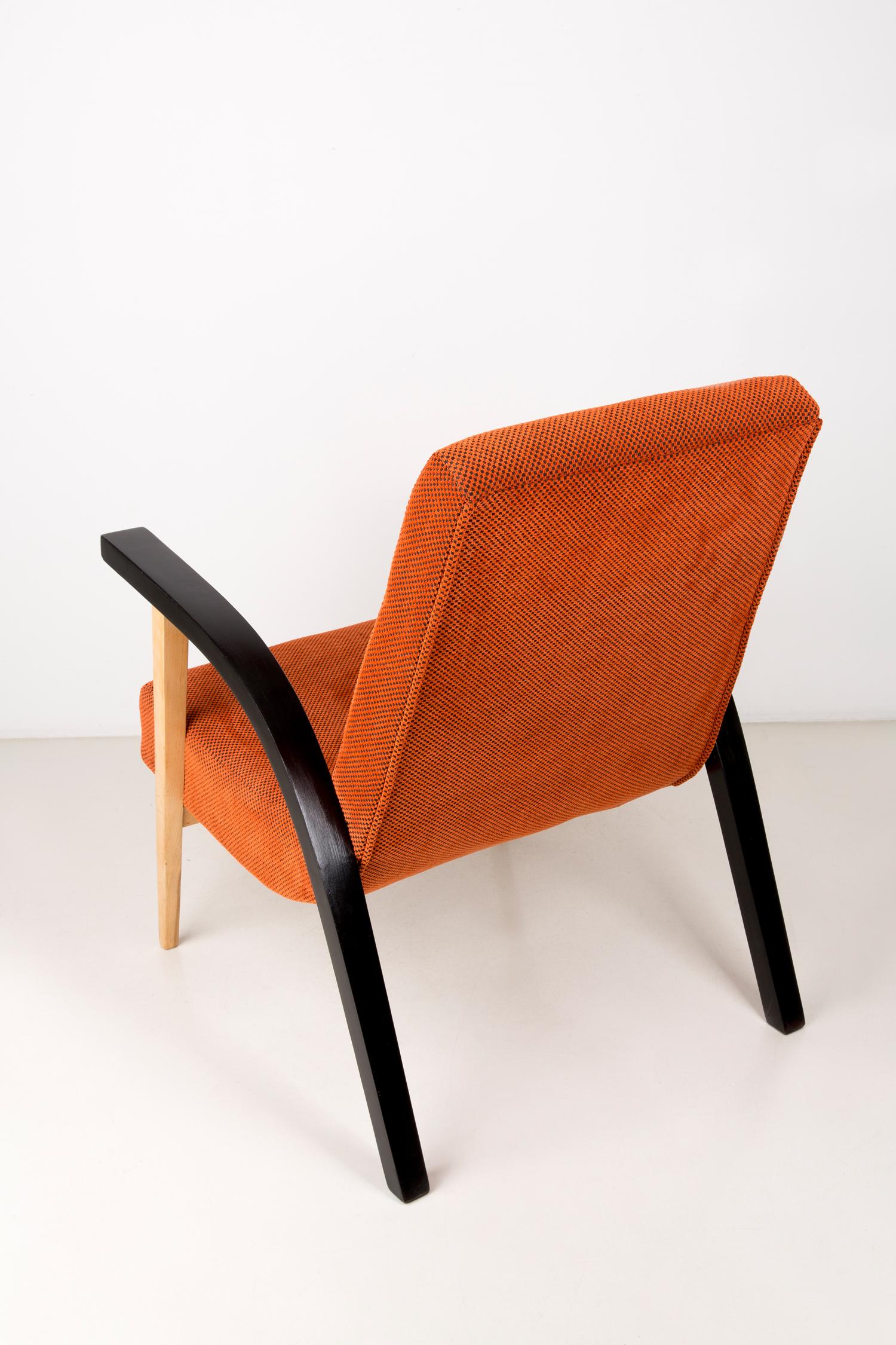 Polish 20th Century Unique Armchair, Orange Velvet, Lejkowski Lesniewski, 1970s, Poland For Sale