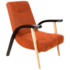 20th Century Unique Armchair, Orange Velvet, Lejkowski Lesniewski, 1970s, Poland