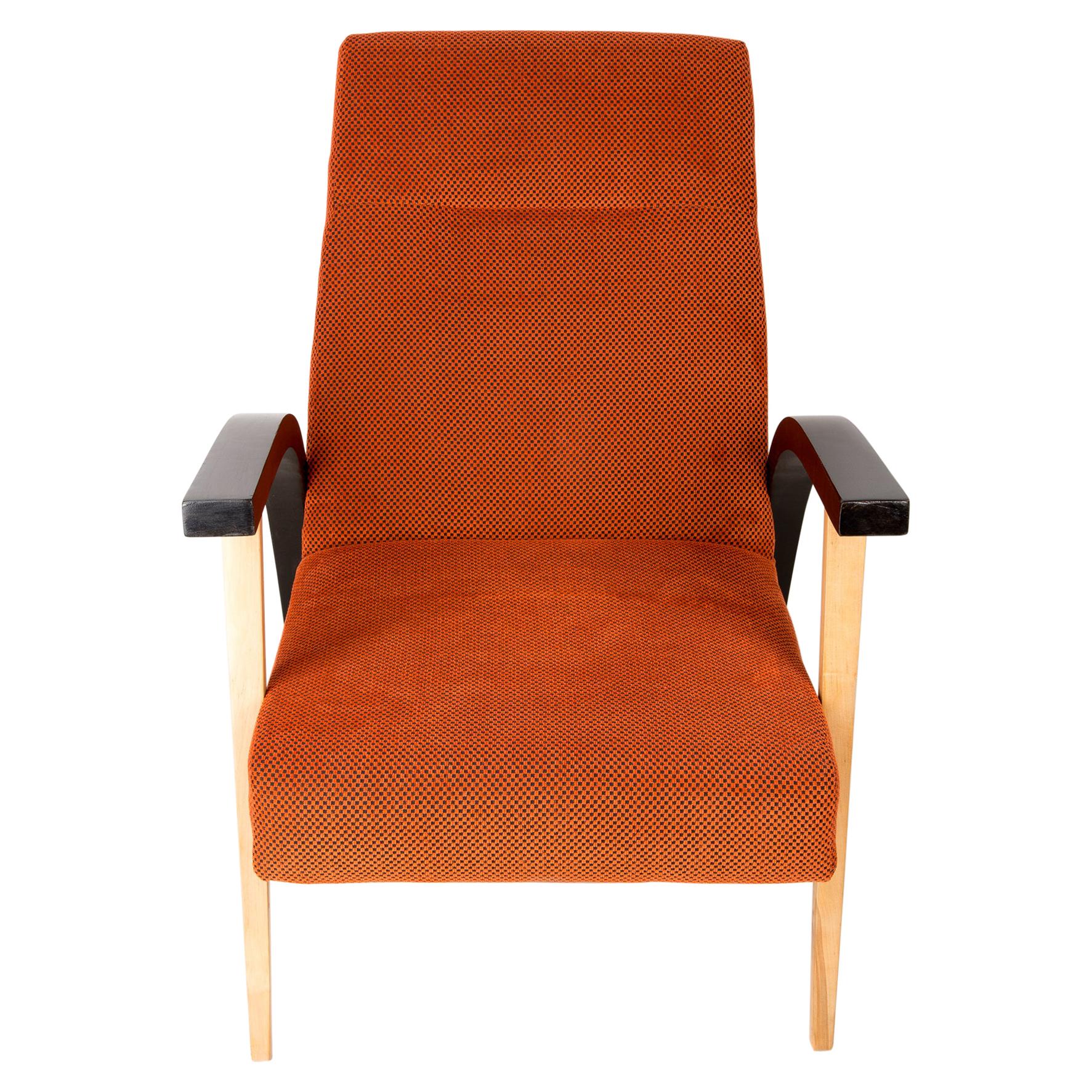 20th Century Unique Armchair, Orange Velvet, Lejkowski Lesniewski, 1970s, Poland For Sale