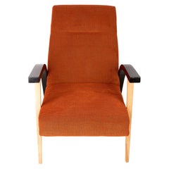 Vintage 20th Century Unique Armchair, Orange Velvet, Lejkowski Lesniewski, 1970s, Poland