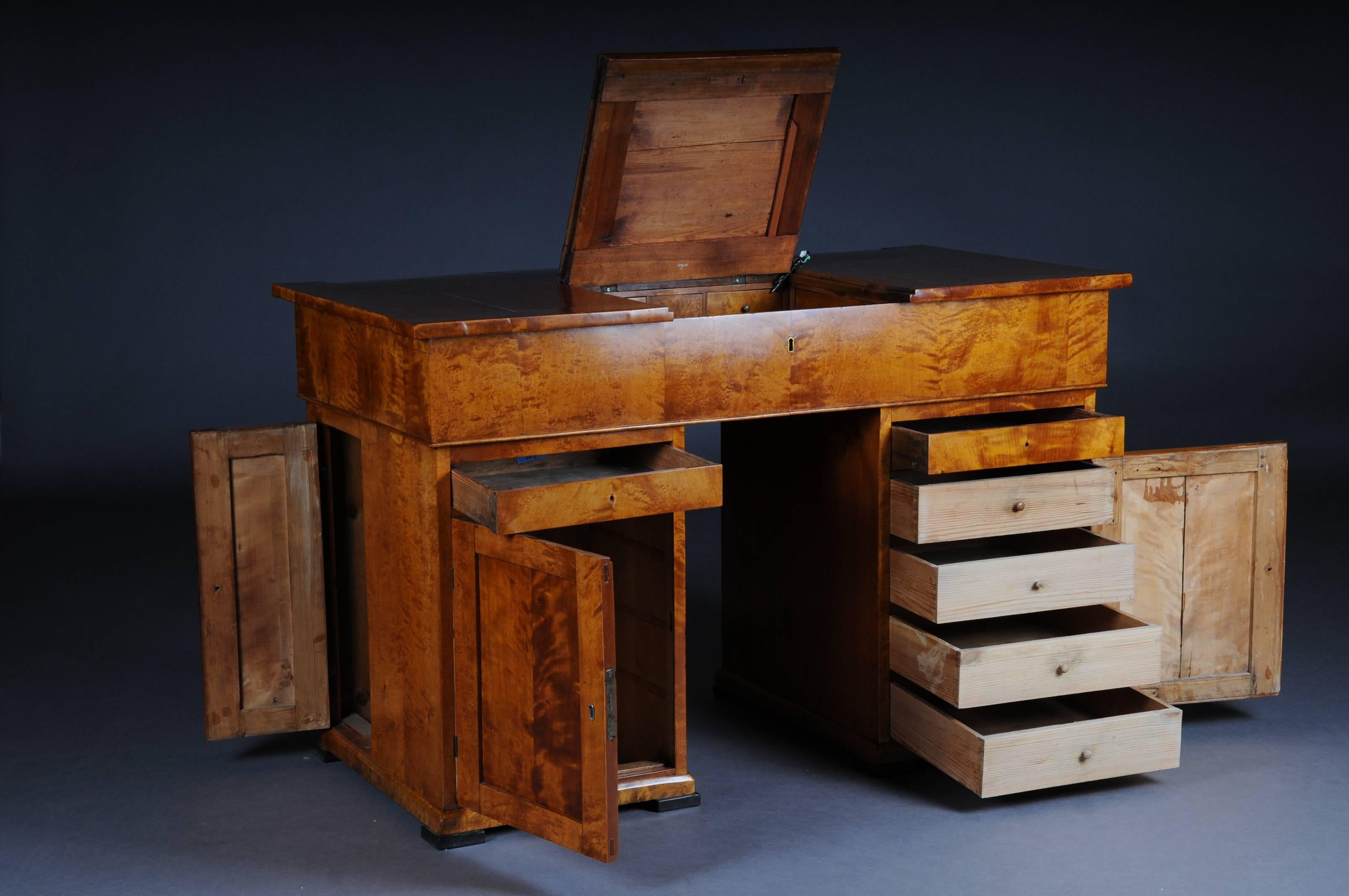 20th century unique Biedermeier writing desk, flamed birch

Exceptional Biedermeier desk. With a hinged worktop. Birch veneer on solid wood. Two containers with numerous drawers and storage spaces.

 