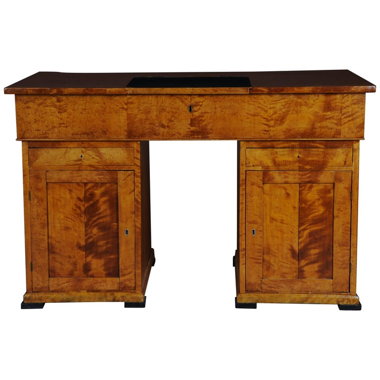 20th Century Unique Biedermeier Writing Desk Flamed Birch