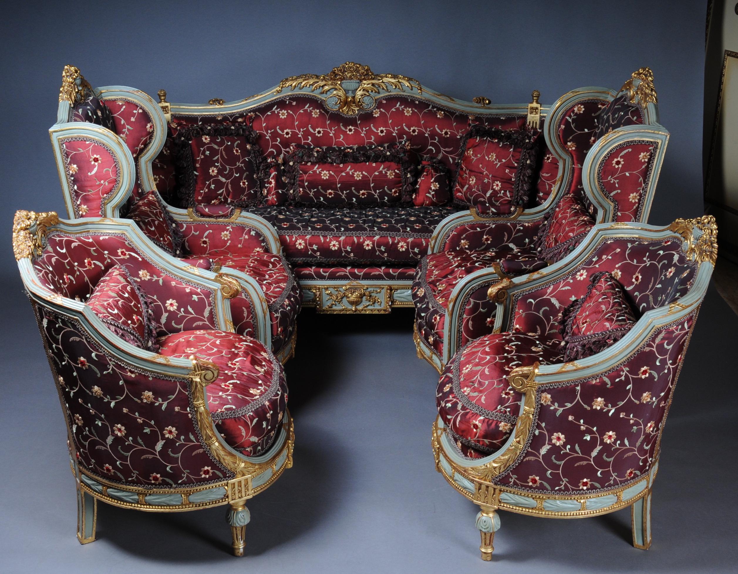 Gilt 20th Century Unique French Salon Seating Group in Louis XVI Style For Sale