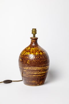 20th century unique handmade brown ceramic table lamp by Migeon La Borne 1950