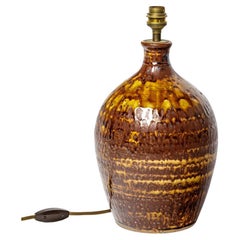 Lámpara de mesa única de cerámica marrón hecha a mano del siglo XX por Migeon La Borne 1950