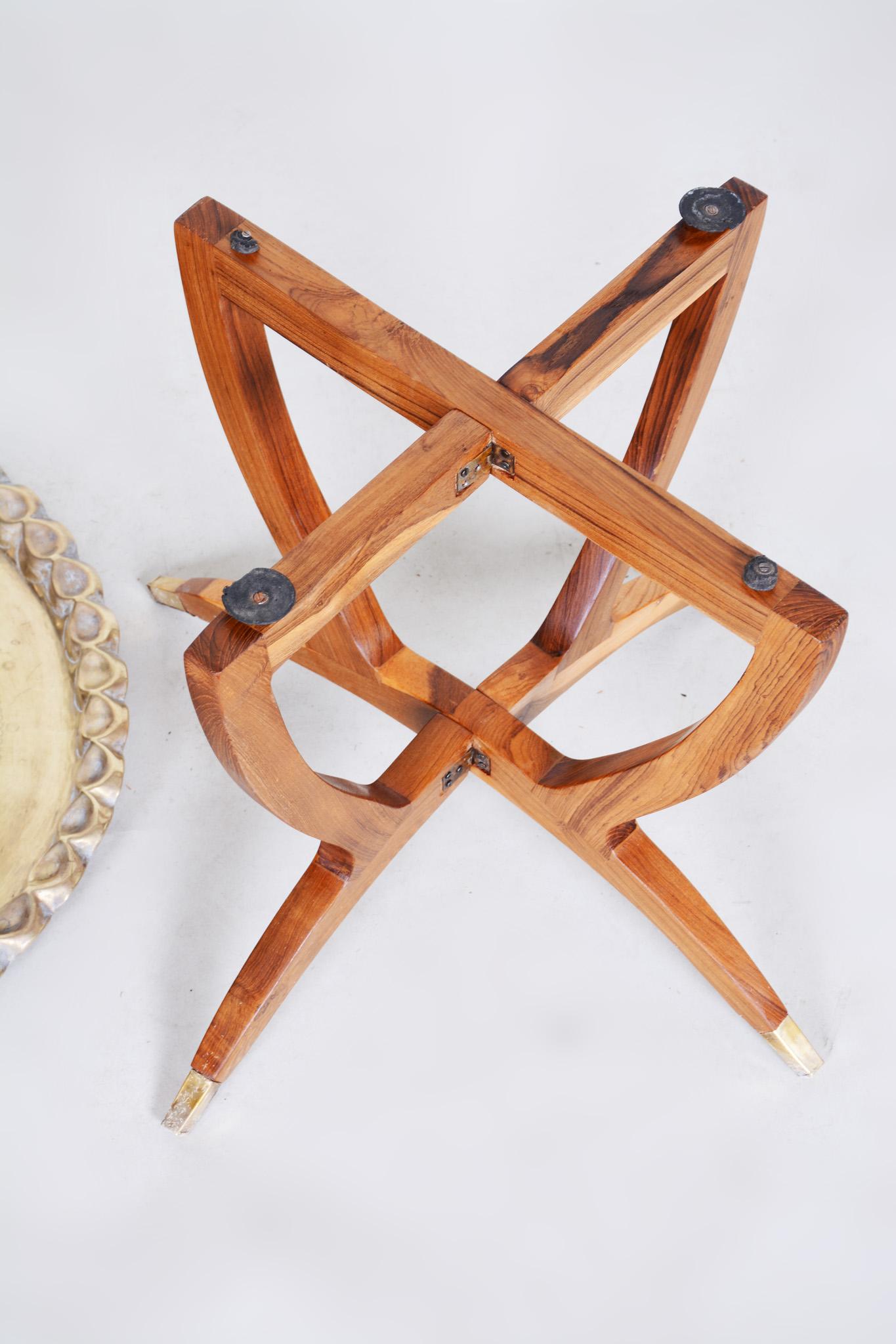 20th Century Unique Restored Folding Small Palisander Table, Asia, Brass Top For Sale 3