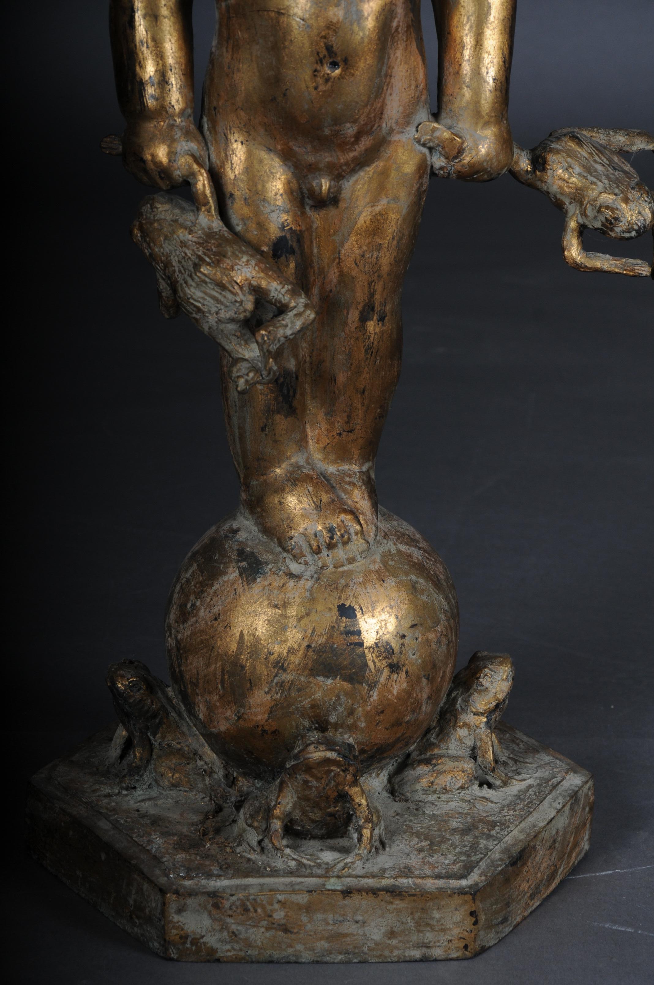 Gilt 20th Century Unique sculpture of a putto with frogs, gold For Sale