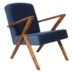 20th Century Unique Zet Armchair, Navy Velvet, 1970s, Poland