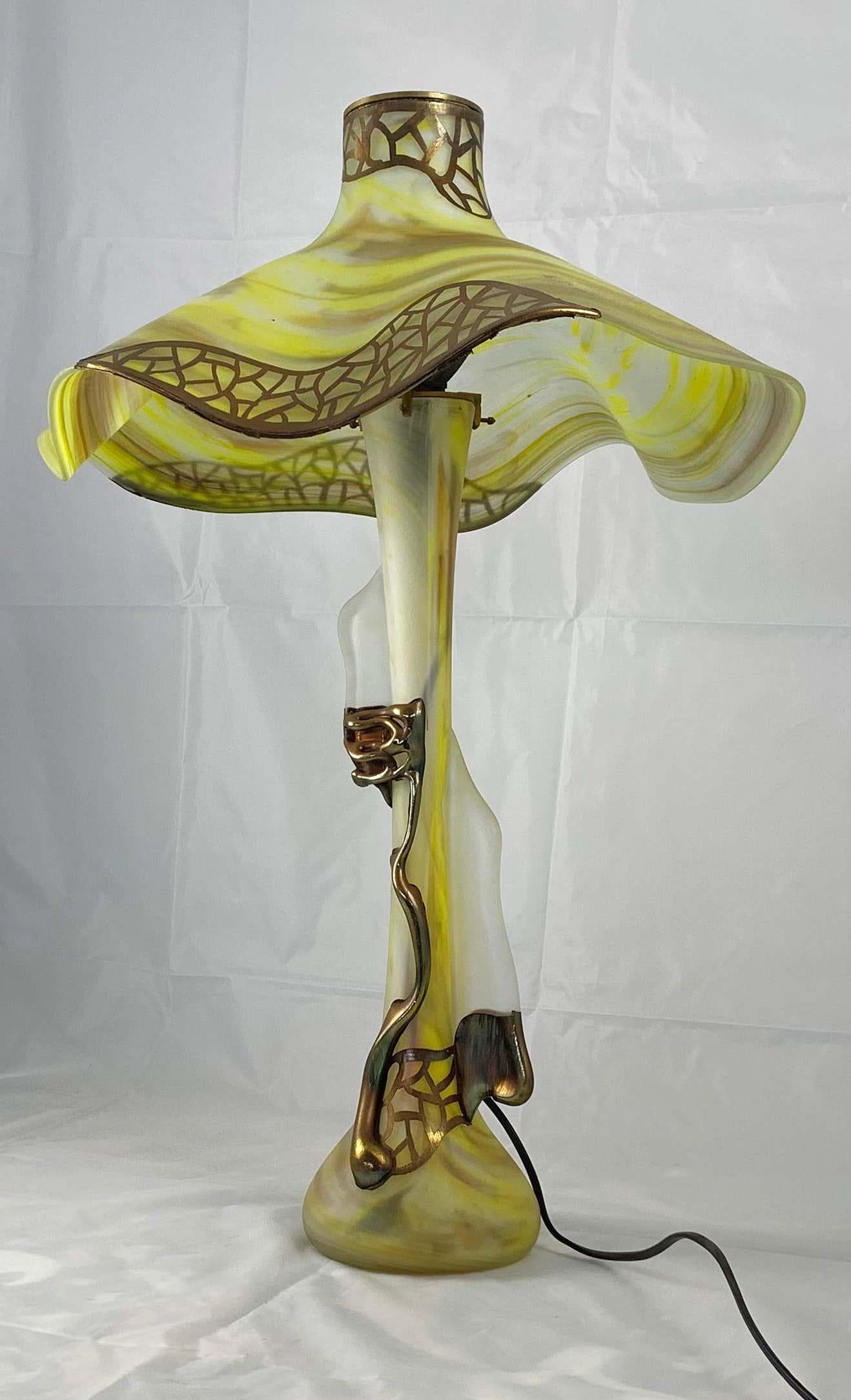 Hand-Crafted 20th Century Unusual Art Glass Table Lamp in Art Nouveau Style For Sale