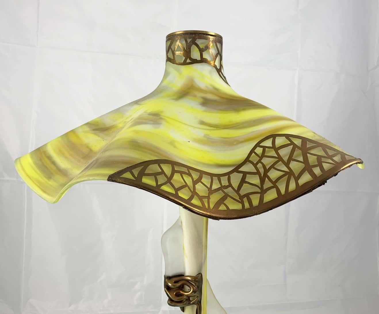 20th Century Unusual Art Glass Table Lamp in Art Nouveau Style In Good Condition For Sale In Southall, GB