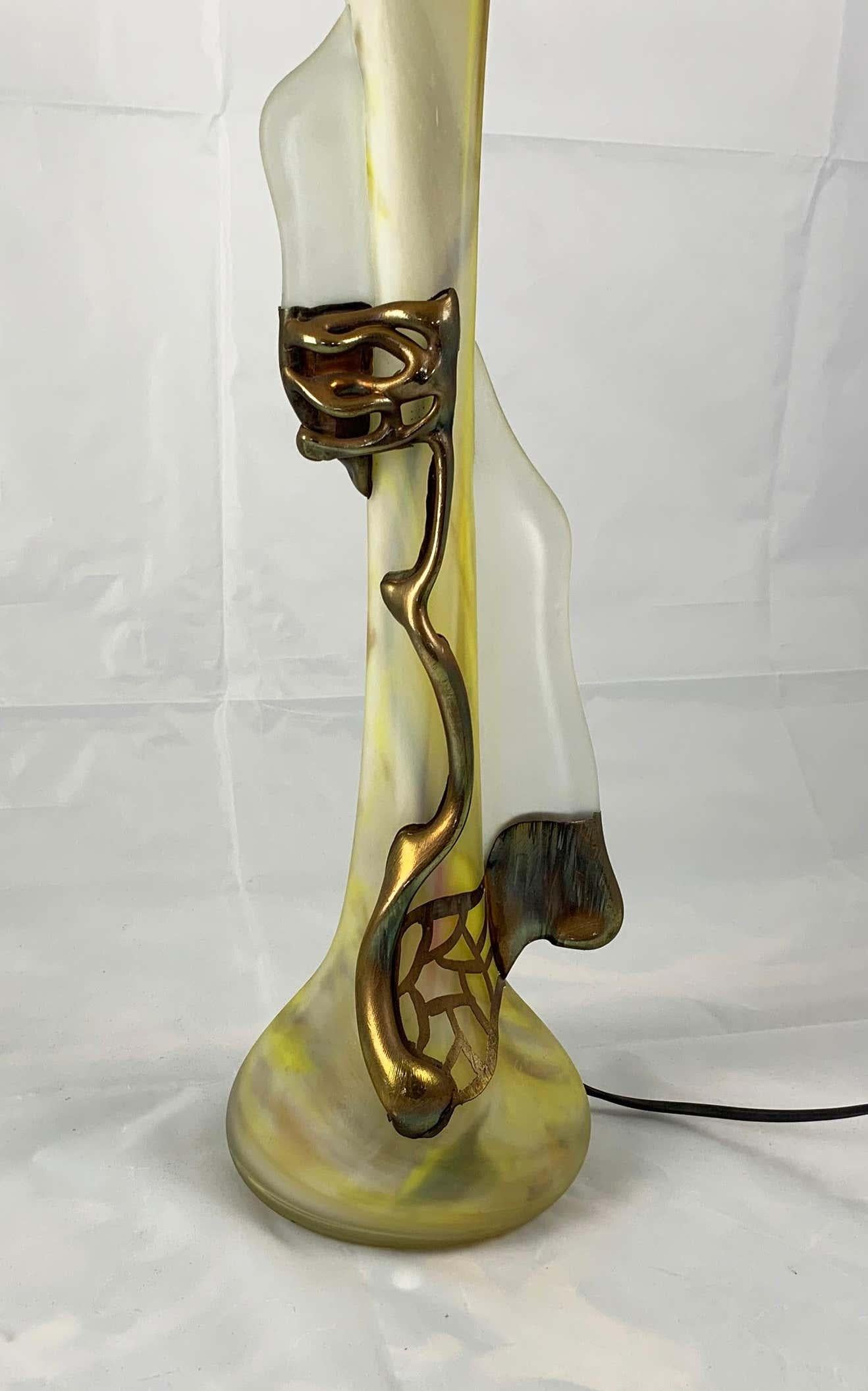 20th Century Unusual Art Glass Table Lamp in Art Nouveau Style For Sale 2