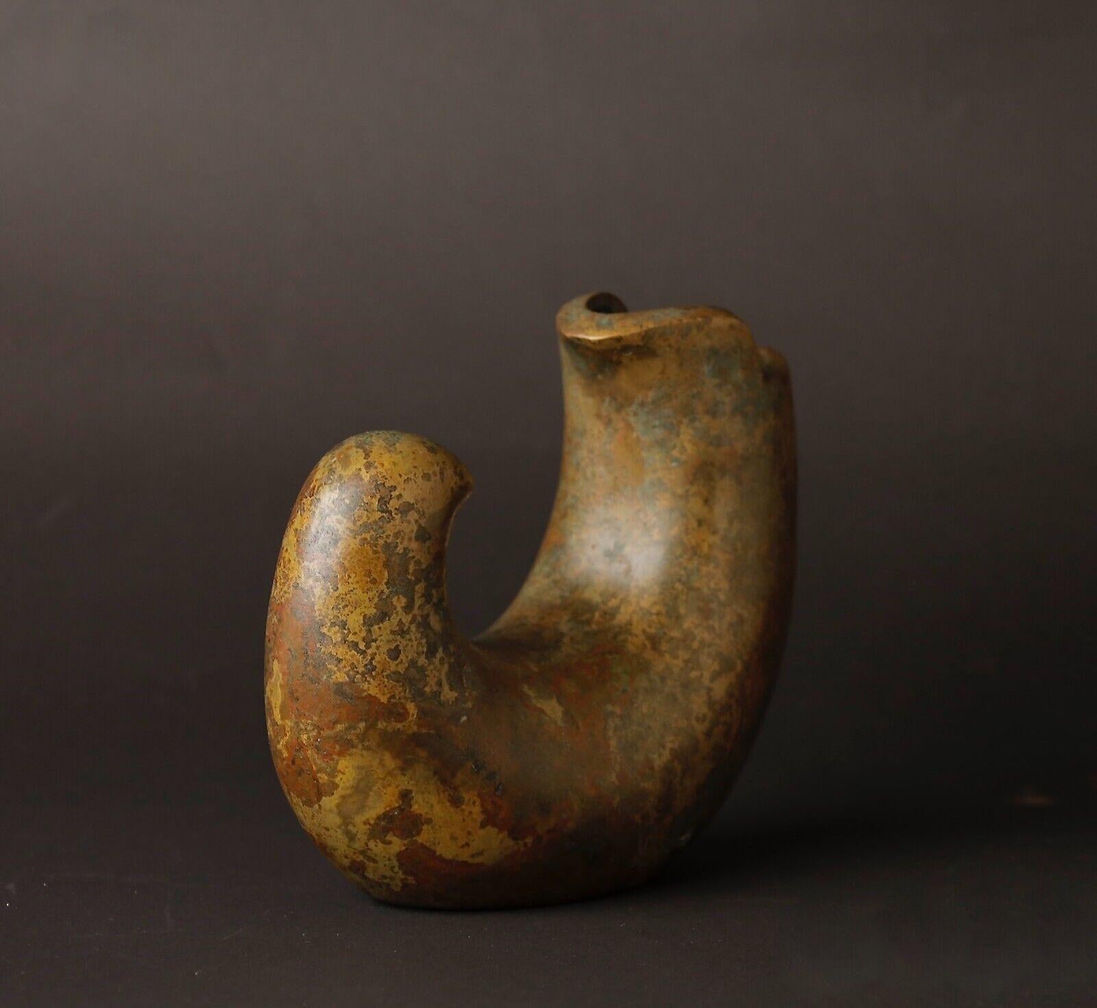 Japanese 20th century unusual Bronze Vase by a Nitten Artist by Yoshida Eiji For Sale