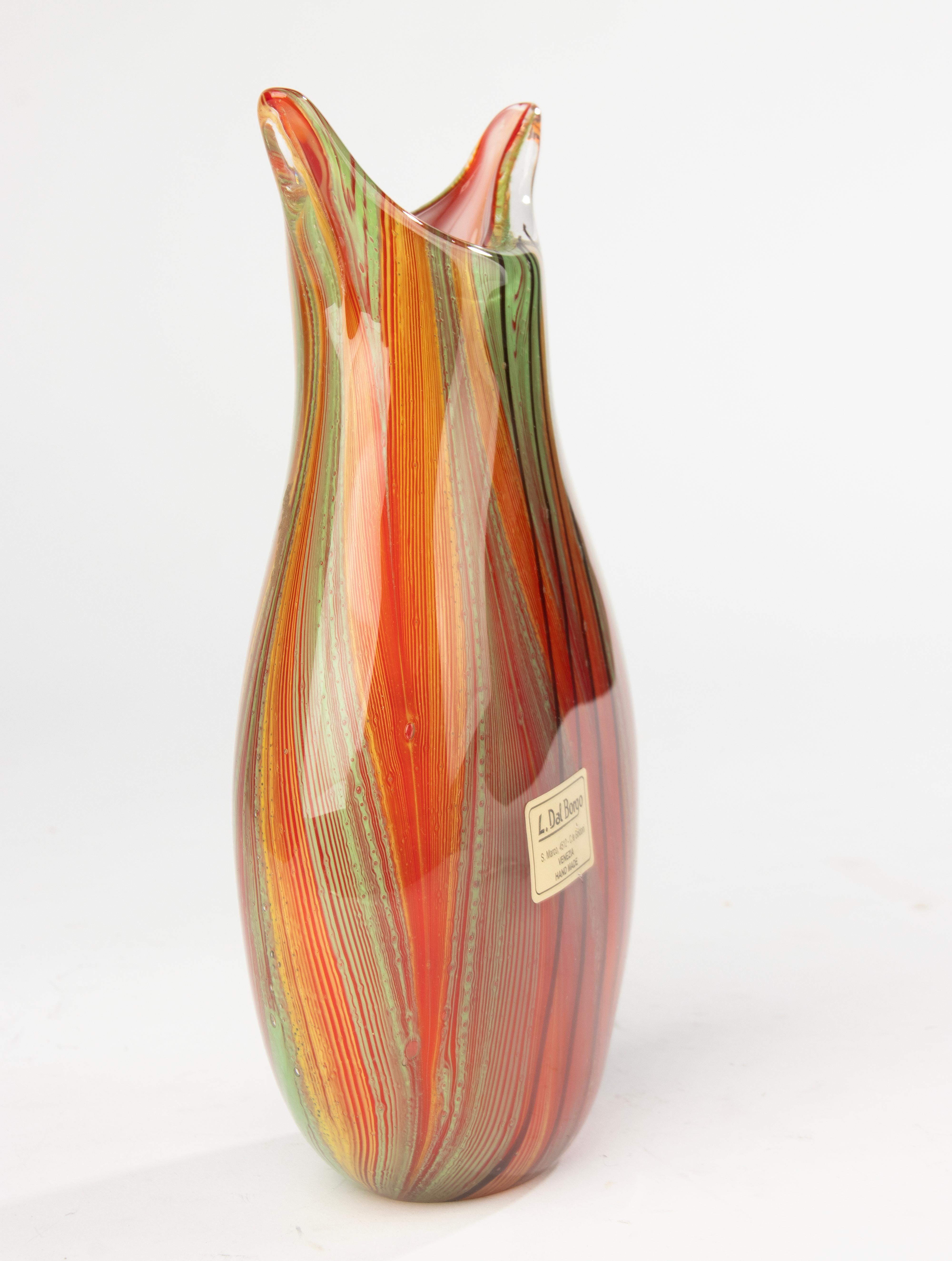 Fatto a mano Vaso del XX secolo - Vetro di Murano - Design a strisce multicolore in vendita