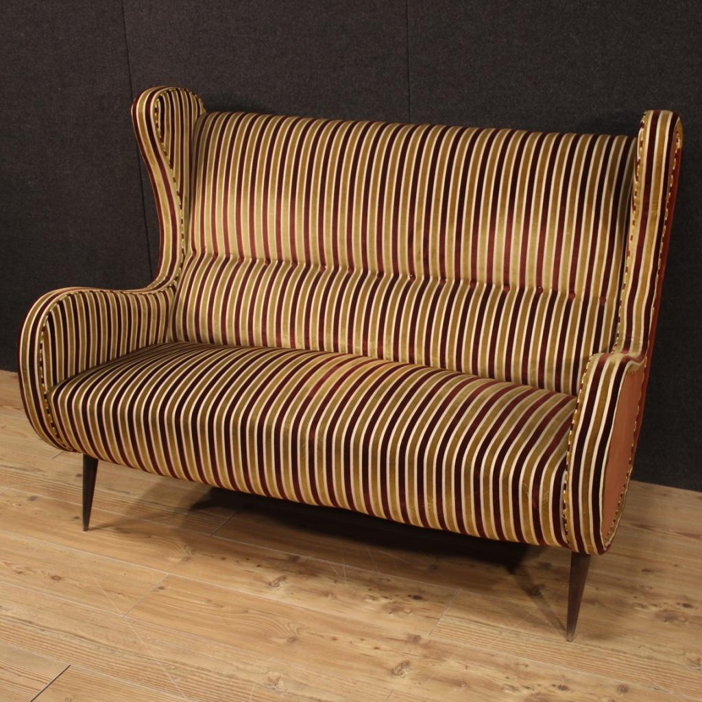 20th Century Velvet and Fabric Italian Design Zanuso Style Sofa, 1960 In Good Condition In Vicoforte, Piedmont