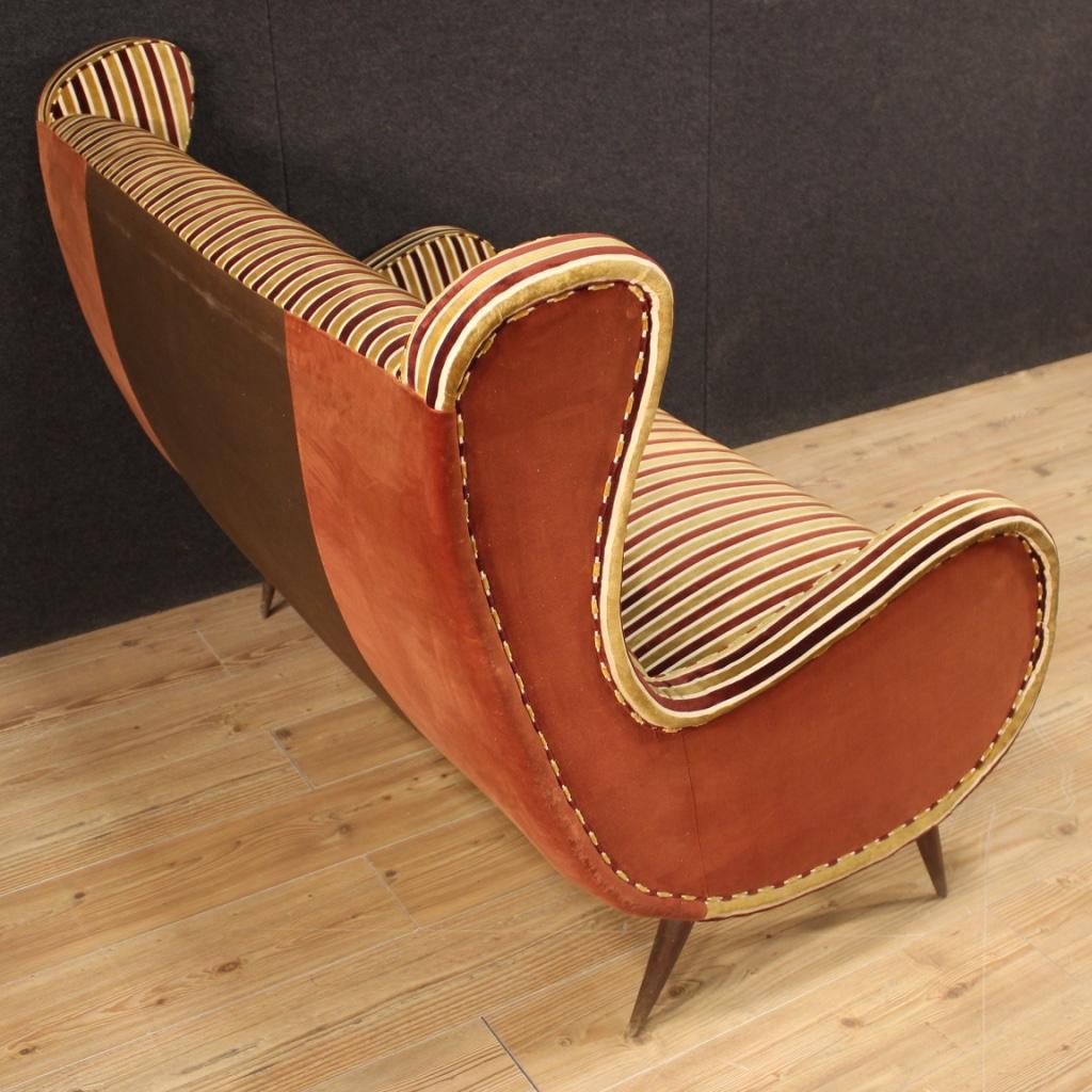 20th Century Velvet and Fabric Italian Design Zanuso Style Sofa, 1960 (Samt)