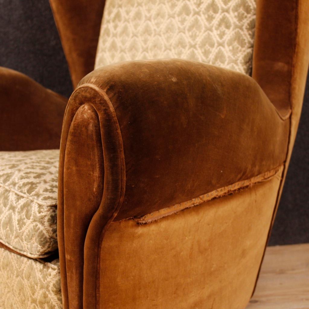 20th Century Velvet and Fabric Italian Gio Ponti Style Armchair, 1970 In Fair Condition In Vicoforte, Piedmont