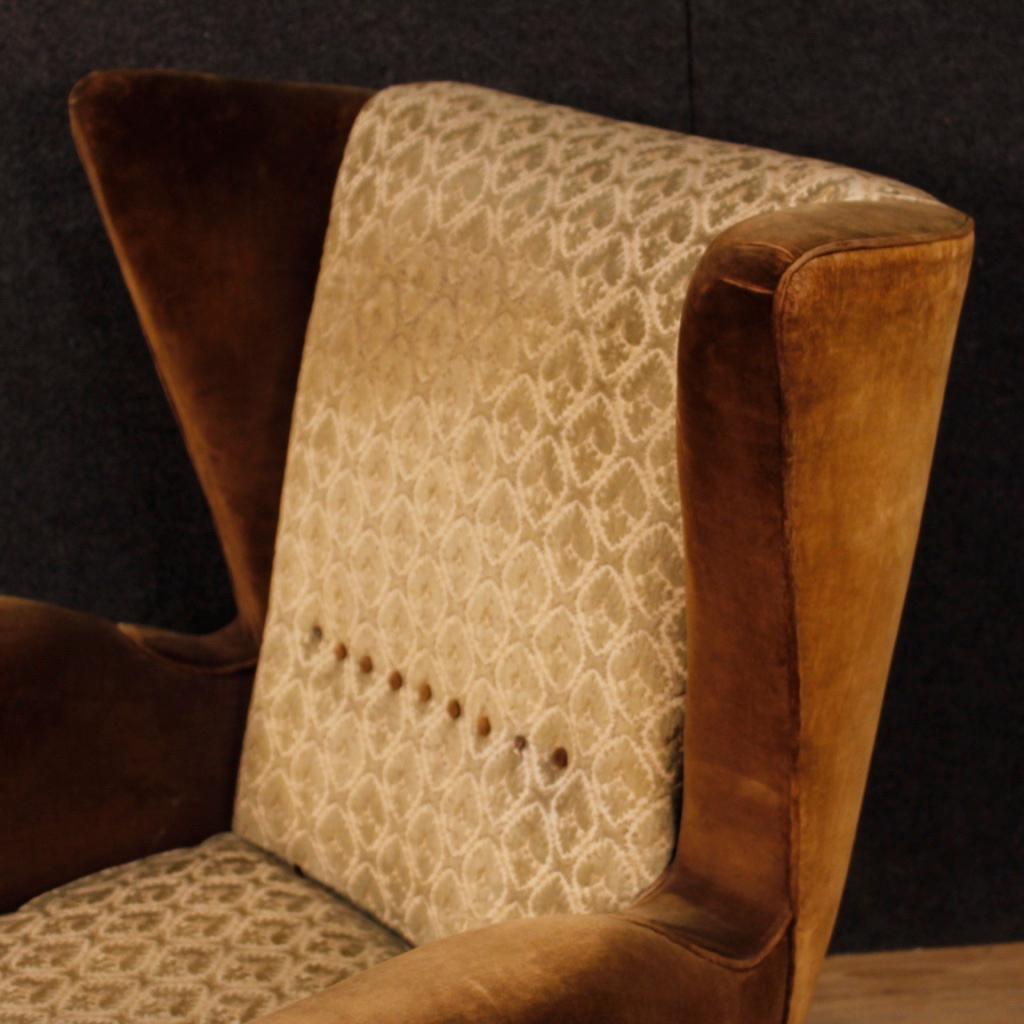 20th Century Velvet and Fabric Italian Gio Ponti Style Armchair, 1970 1
