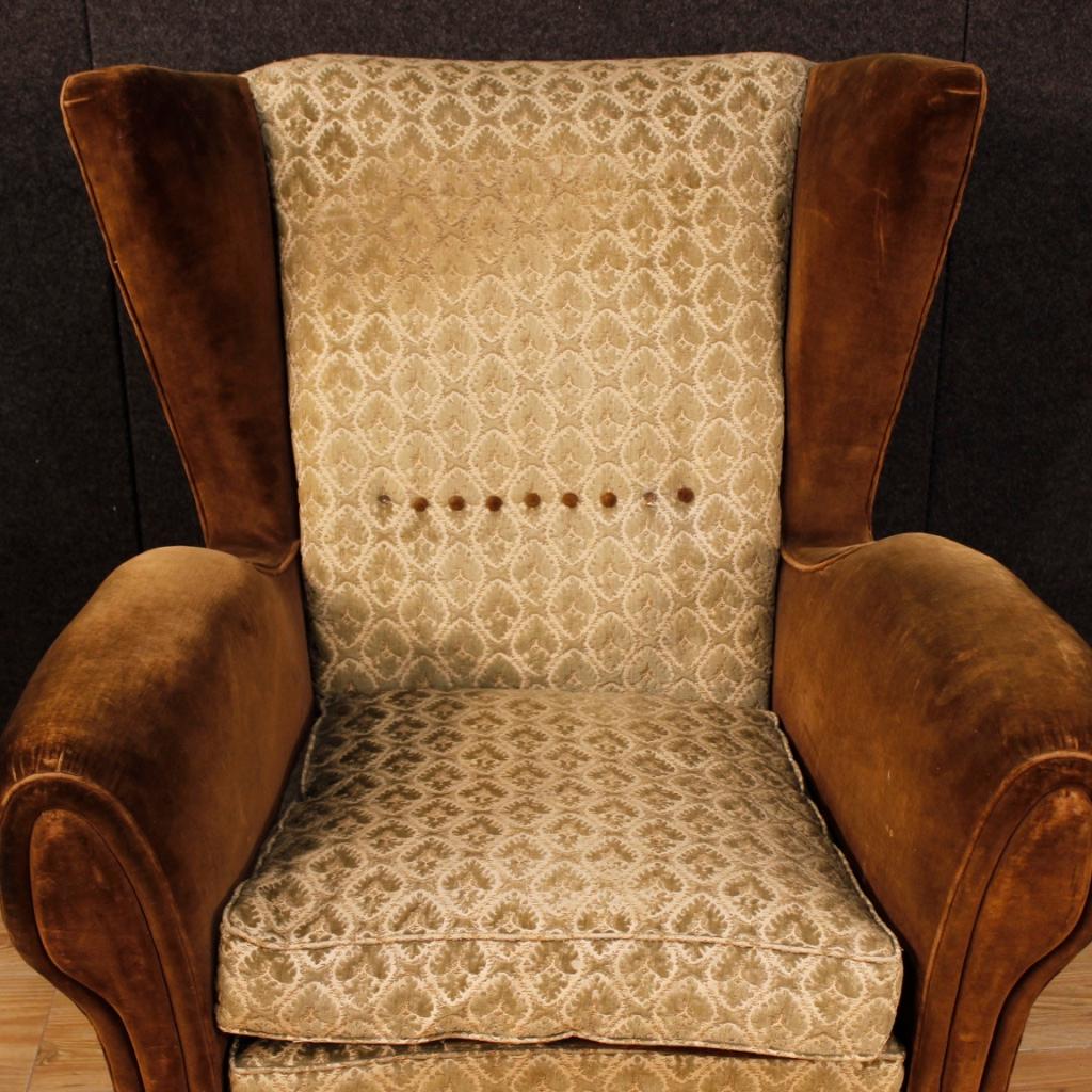 20th Century Velvet and Fabric Italian Gio Ponti Style Armchair, 1970 3