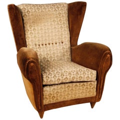 20th Century Velvet and Fabric Italian Gio Ponti Style Armchair, 1970