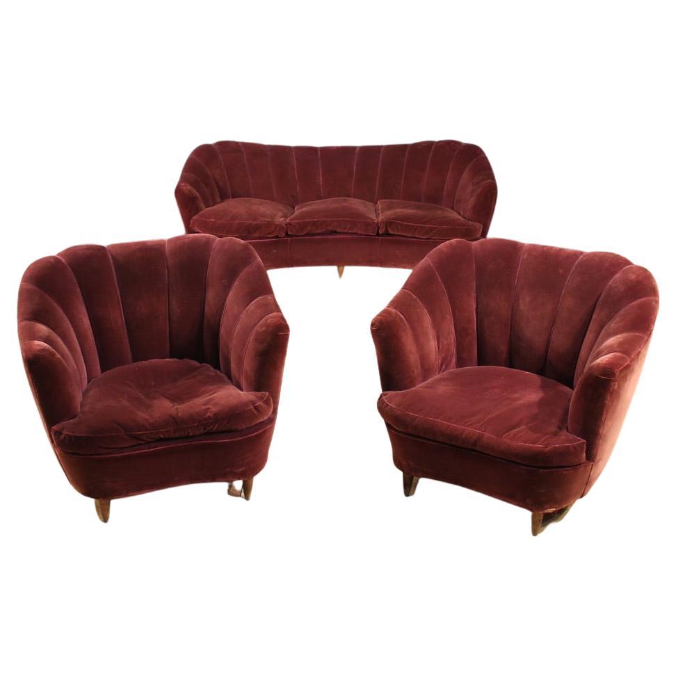 20th Century Velvet Italian Home & Garden design by Gio Ponti Living Room Set