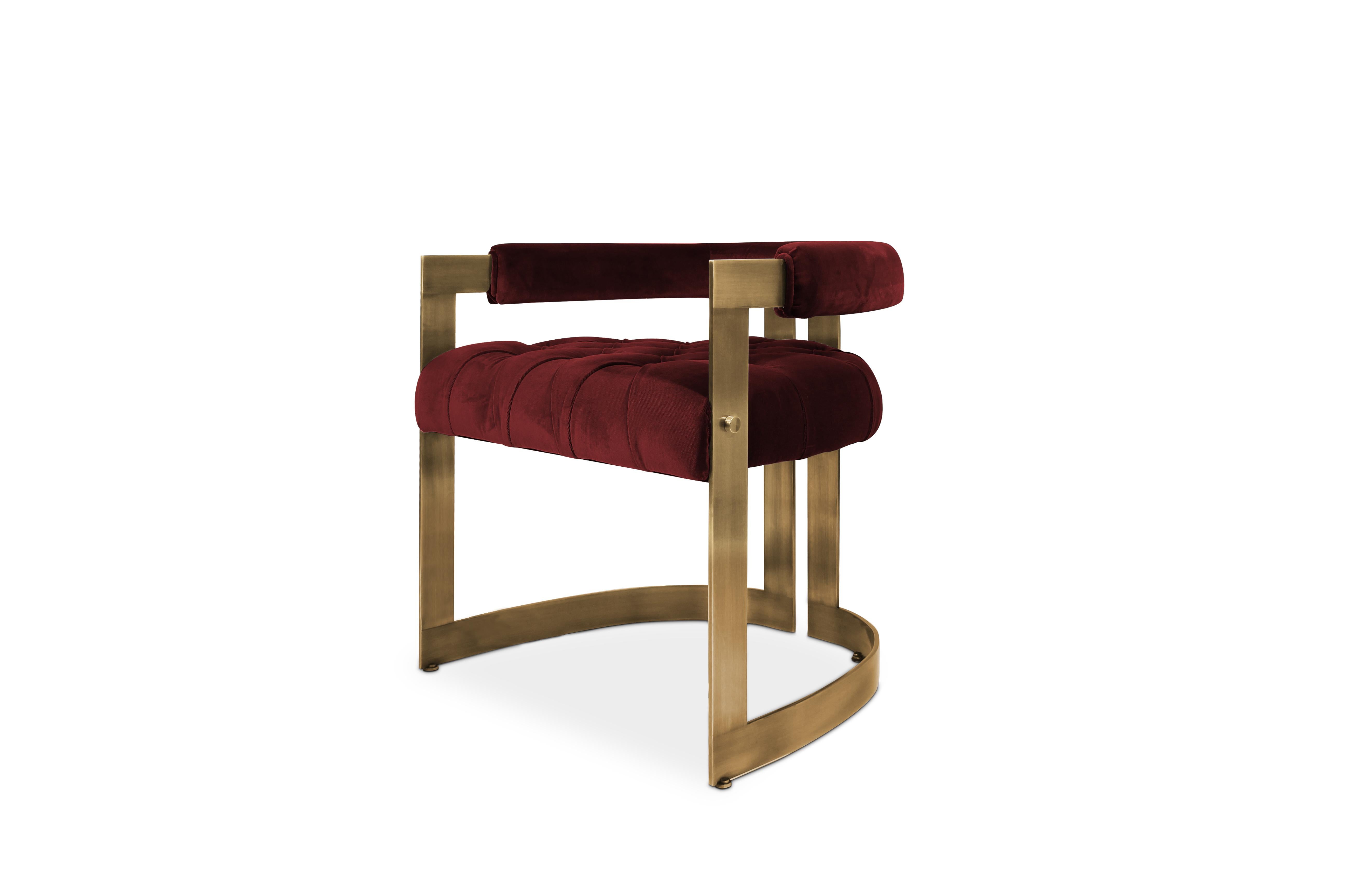 Portuguese 20th Century Velvet Winfrey Dining Chair  Brass Made in Portugal by Ottiu For Sale