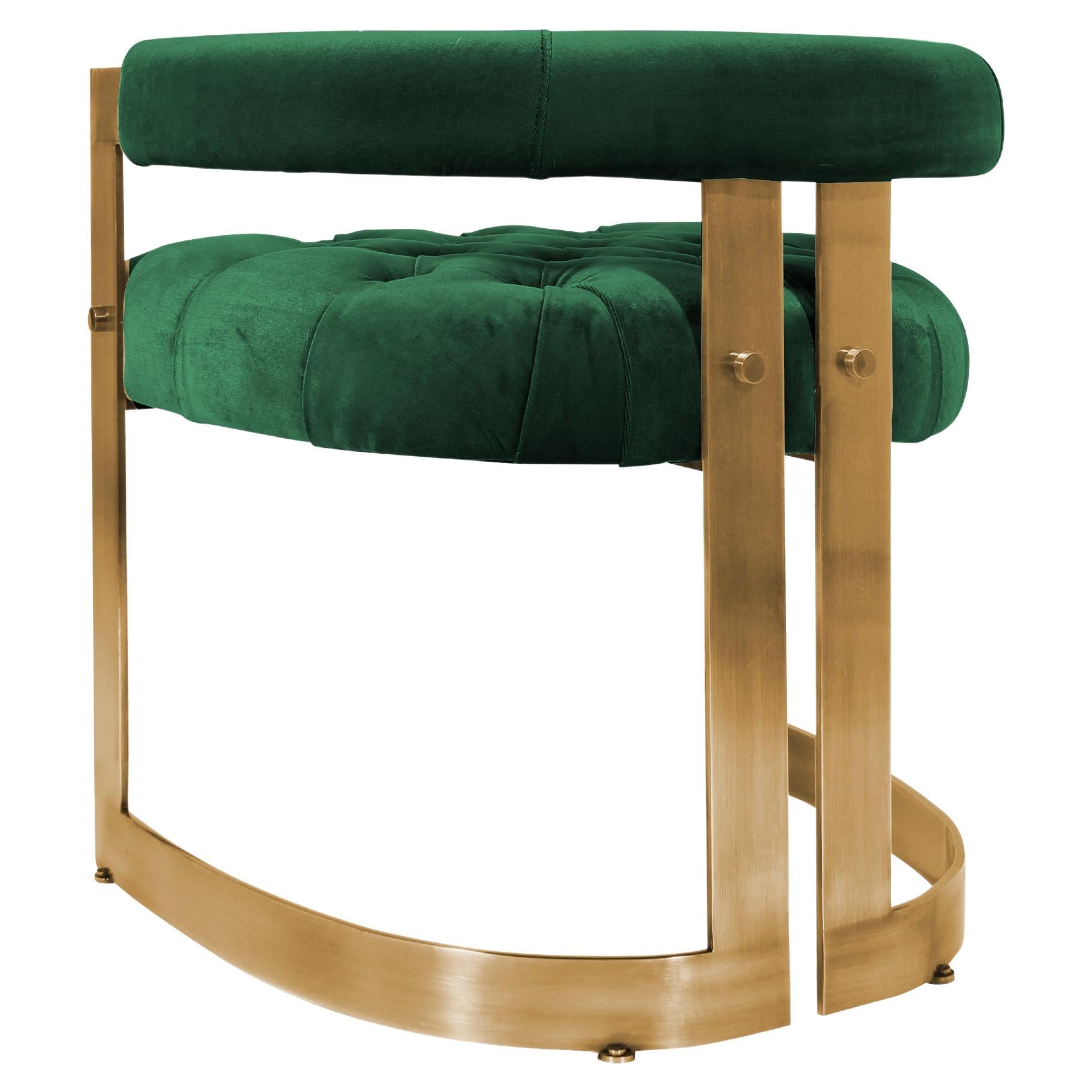 20th Century Velvet Winfrey Dining Chair Aged Brushed Brass For Sale