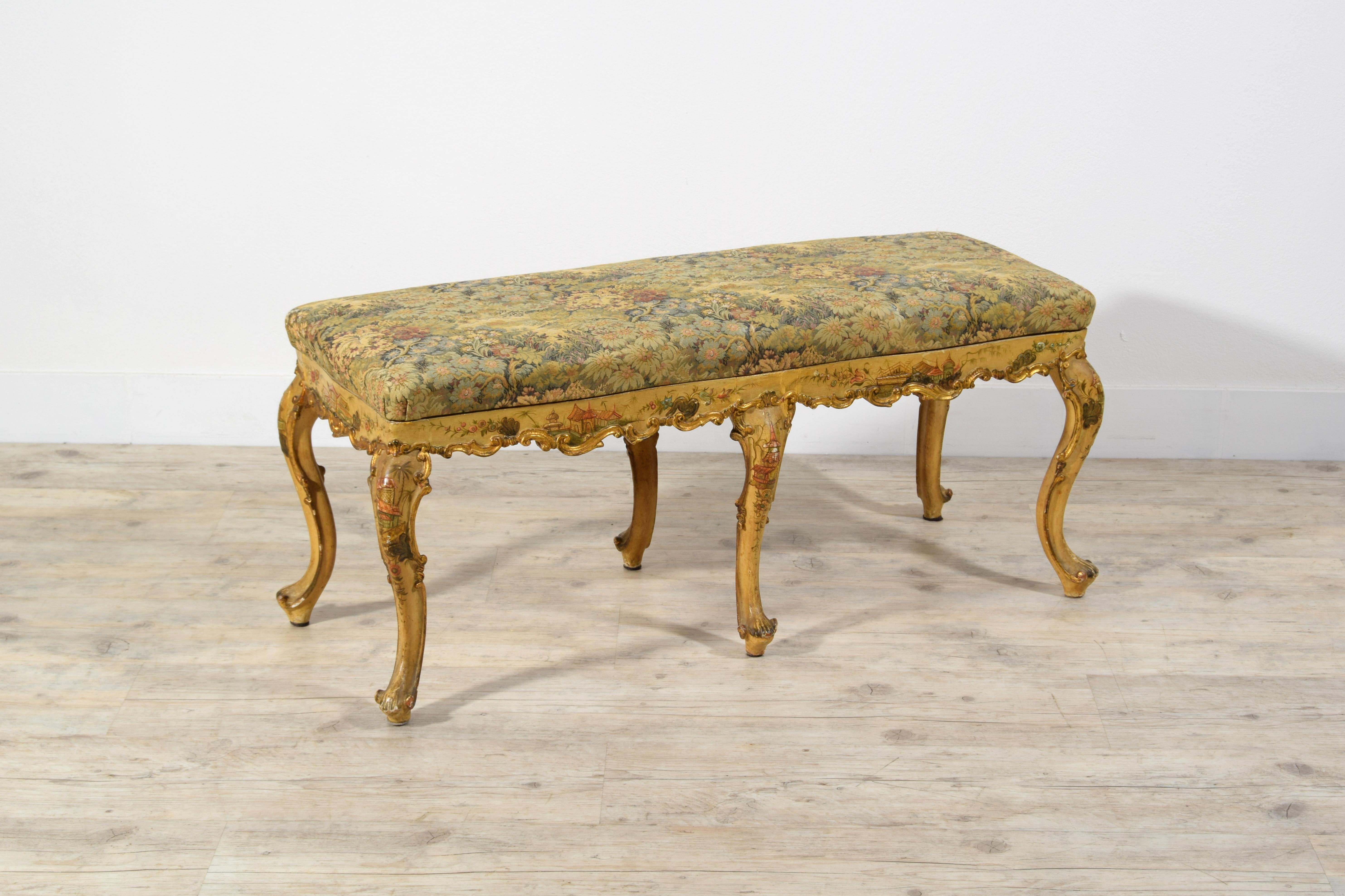 20th Century, Venetian Baroque Stile Carved and Laquered Giltwood Bench For Sale 13