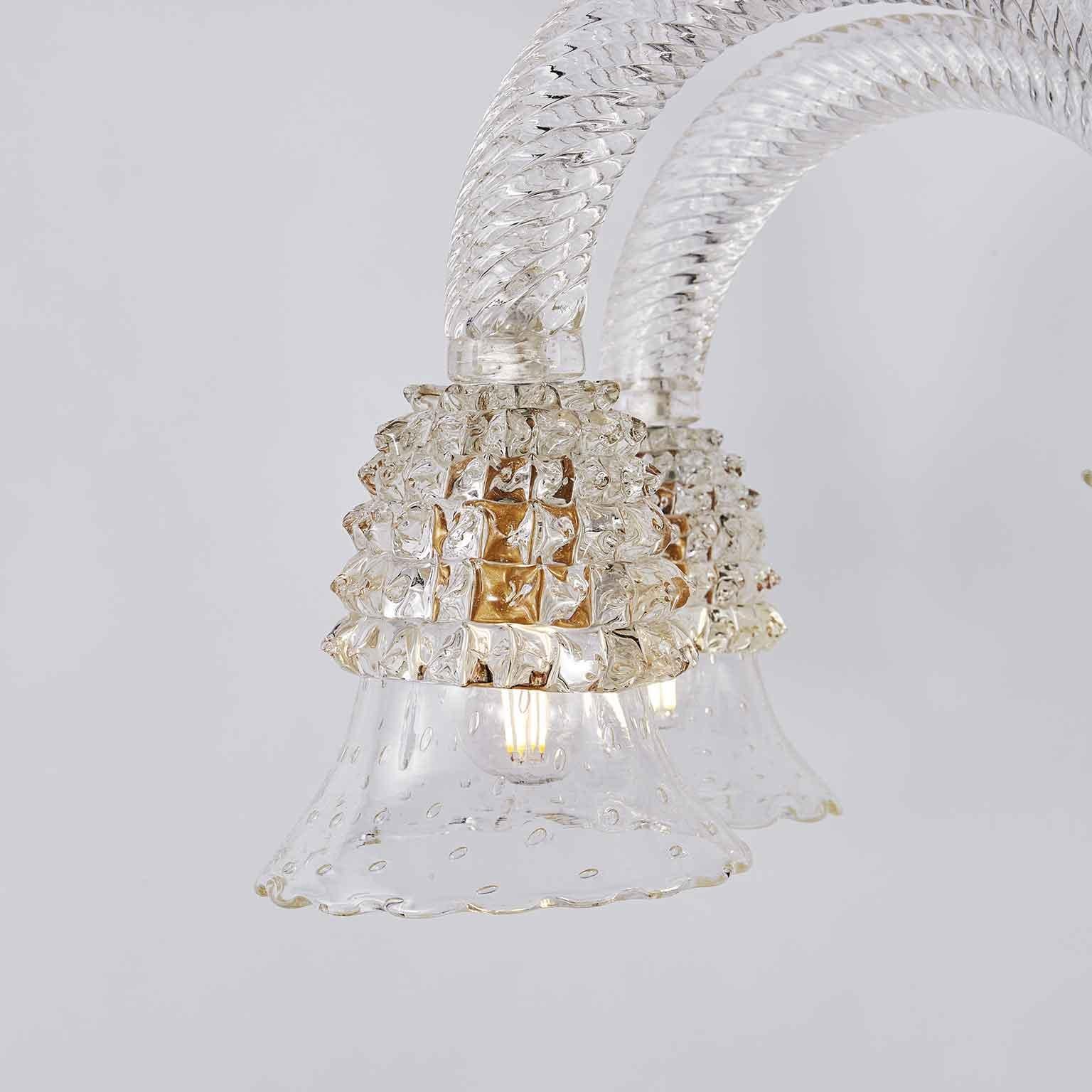 Hand-Crafted 20th Century Venetian Barovier Rostrato Glass Chandelier from Murano