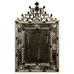 20th Century, Venetian Engraved and Painted Glass Mirror