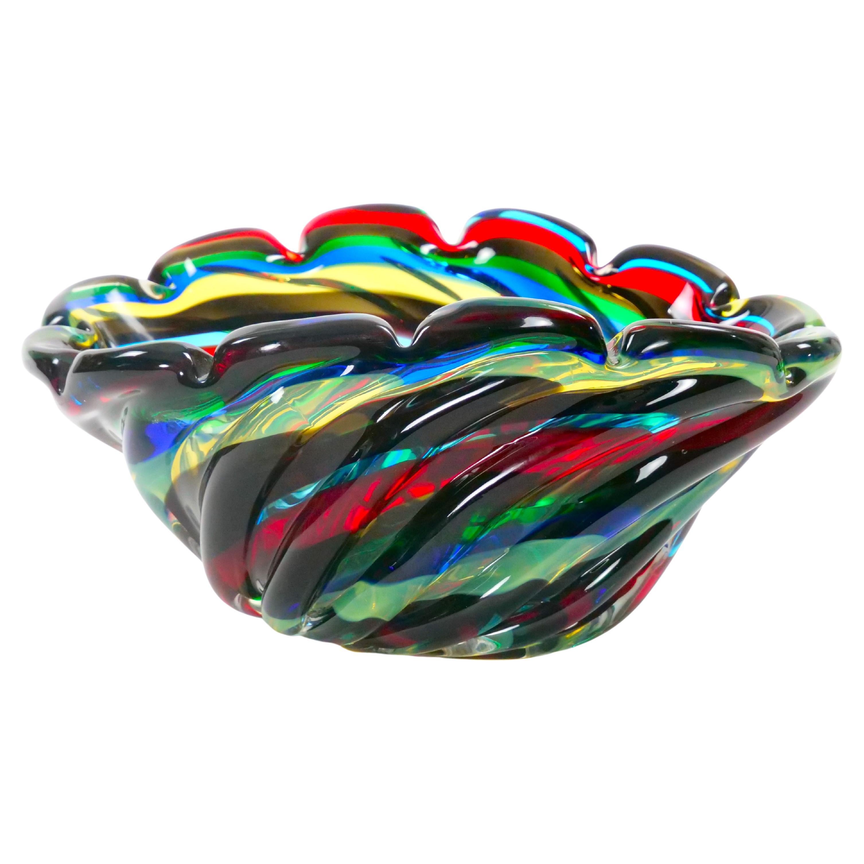 20th Century Venetian Multicolored Glass Decorative Centerpiece Bowl For Sale